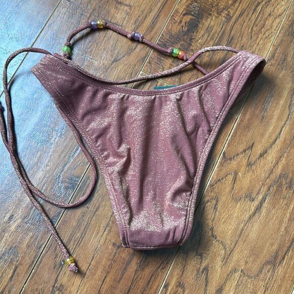 *NWT Wild Fable XS (0-2) Brown Lurex Sparkly Beaded Bikini Swim Bottom - Picture 9 of 9